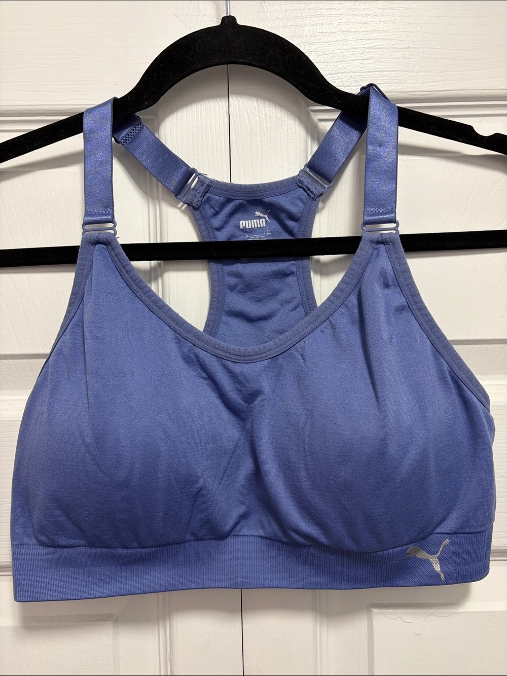 Puma Blue Racerback Adjustable-Strap Sports Bra